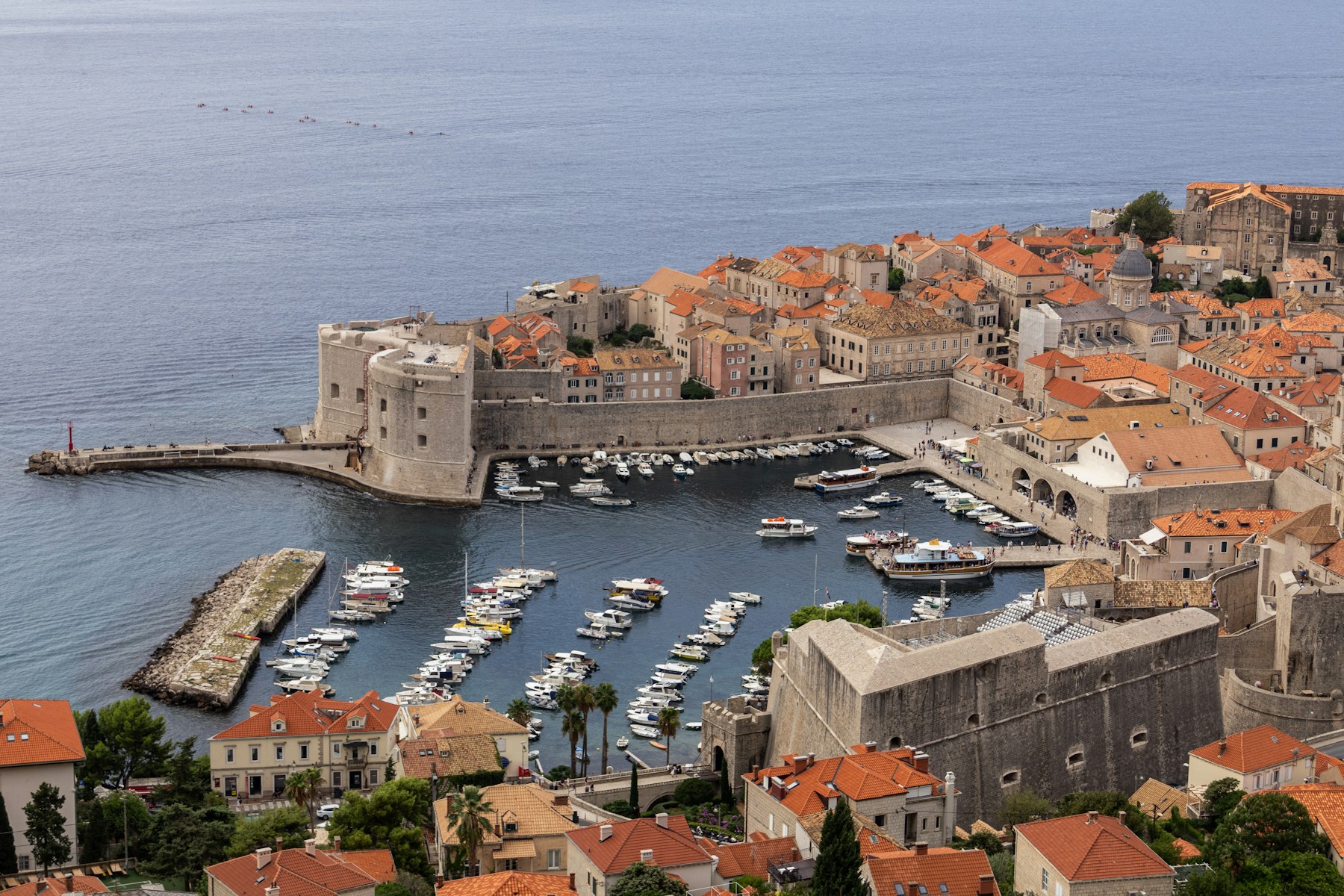 Dubrovnik's walled old city and harbor beside the Adriatic Sea