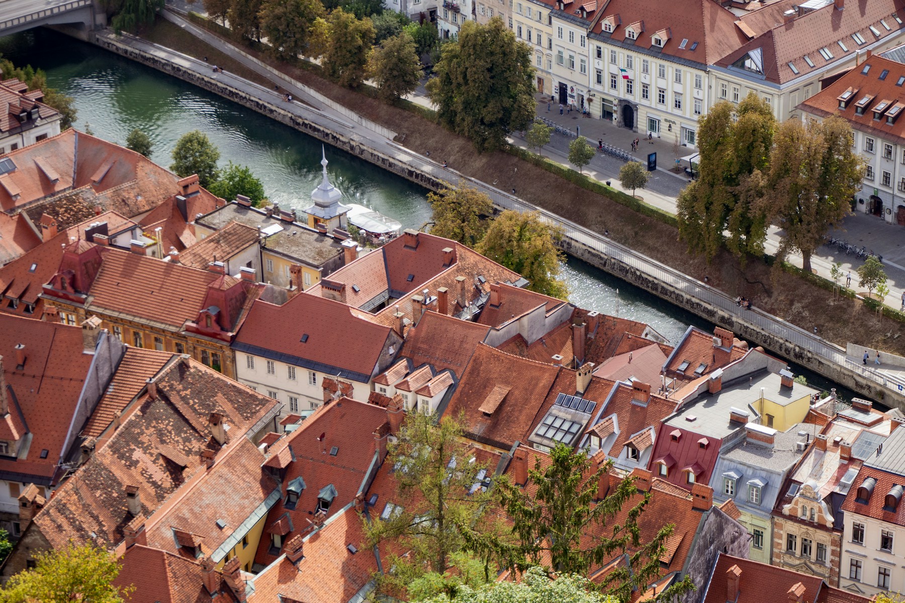 Ljubljana's red-roofed old town beside the Ljubljanica River